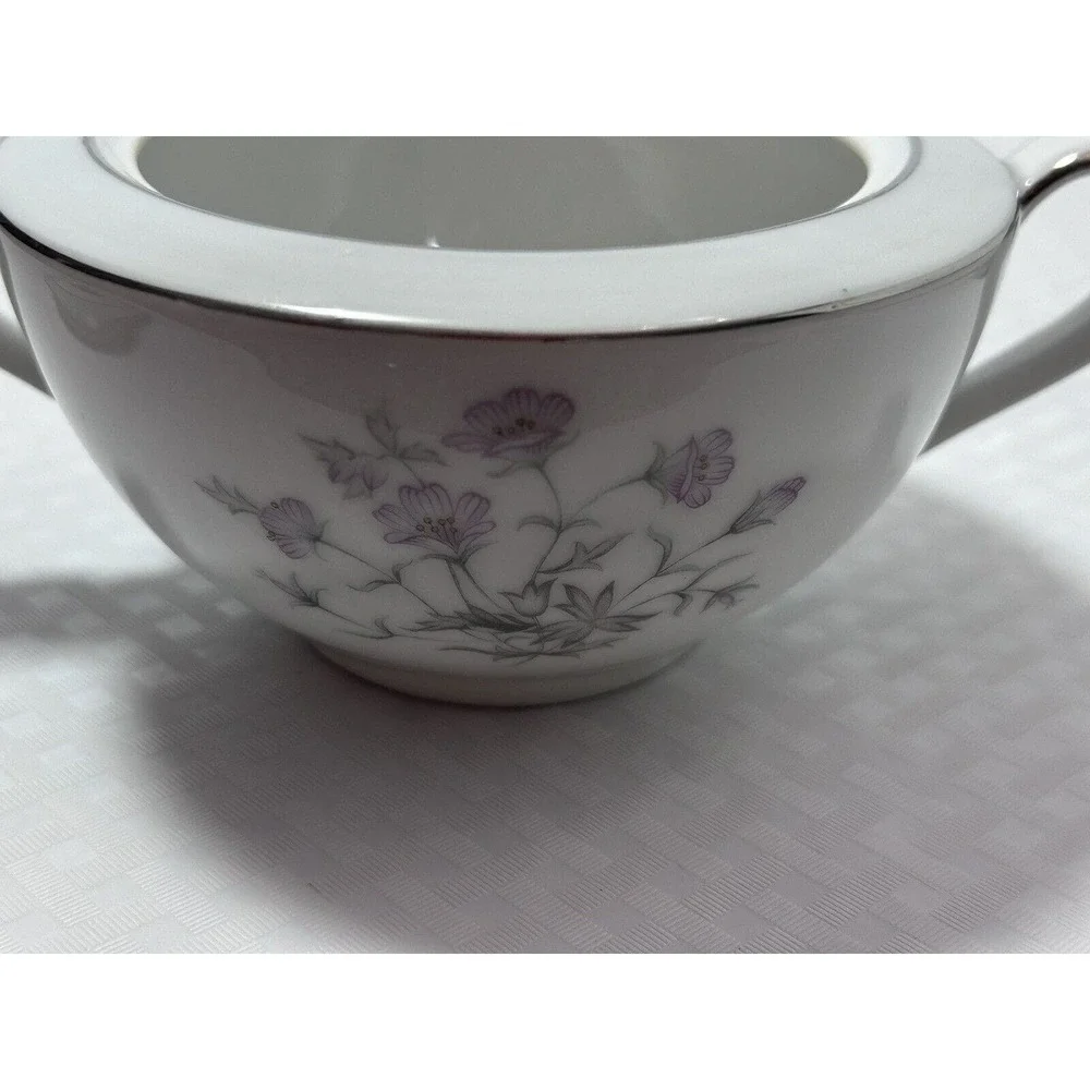 Vintage Royal M‎ By Fuji Sachet Flower Silver Rim Sugar Bowl With Lid Japan